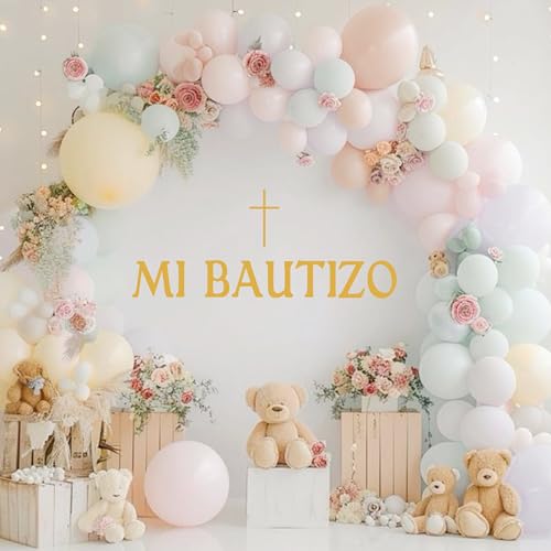 Ladinimo Mi Bautizo Wall Decal，Cross Baptism First Communion Party Decor，Mi Bautizo Balloon Arch Backdrop Wall Decor，for Baby Shower Baptism First Communion Party Decorations (Gold) - Image 3