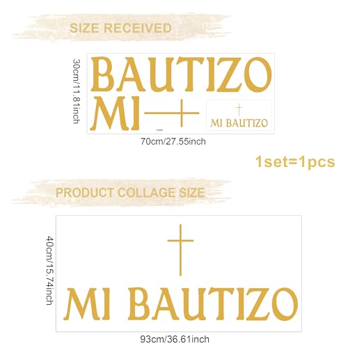 Ladinimo Mi Bautizo Wall Decal，Cross Baptism First Communion Party Decor，Mi Bautizo Balloon Arch Backdrop Wall Decor，for Baby Shower Baptism First Communion Party Decorations (Gold) - Image 2