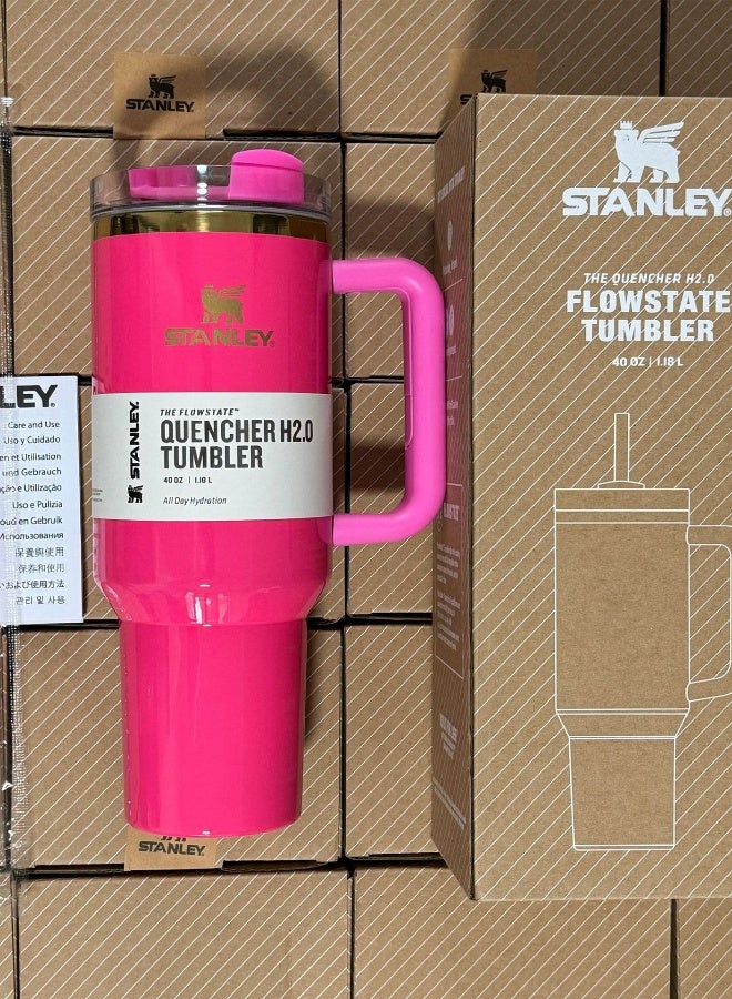 Stanley Quencher H2.0 FlowState Stainless Steel Vacuum Insulated Tumbler with Lid and Straw for Water, Iced Tea or Coffee, Smoothie and More, 40 oz Barbie pink - Image 2