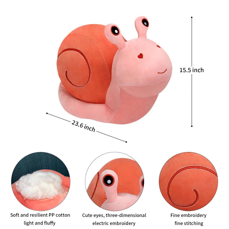 MUPI Cute Cartoon Snail Doll Plush Toy Children's Birthday Gift Big Snail Pillow Doll Kawaii Decor Toy Decor Snail Plush Pout Fish Stuffed Animal Isopod Plush Moth Funny Weird (Pink 23.6 Inch) - Image 2