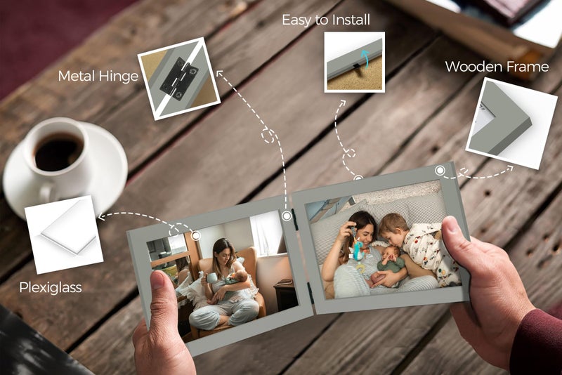 JD Concept Double 4x6 Horizontal Combo, Grey Wood Picture Frame, 3.5x5.5 Opening Foldable Landscape View Photo Frame on Table-top or Wall - Image 2