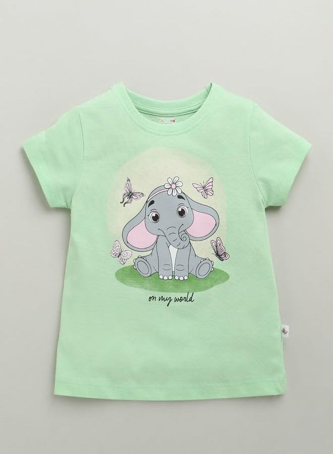 BUMZEE Girls Cotton Half Sleeves Regular Fit T-Shirt Pack of 2 Green & Pink - 18-24 Months (Peb10454E-grn) - Image 2