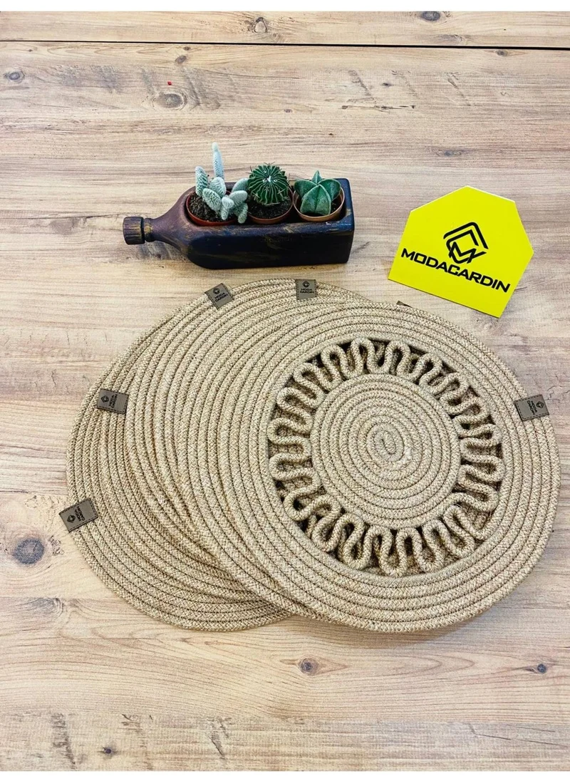 BDZ Deri BDZ Leather Wicker Jute Presentation Plate Mat American Service 6 Pieces