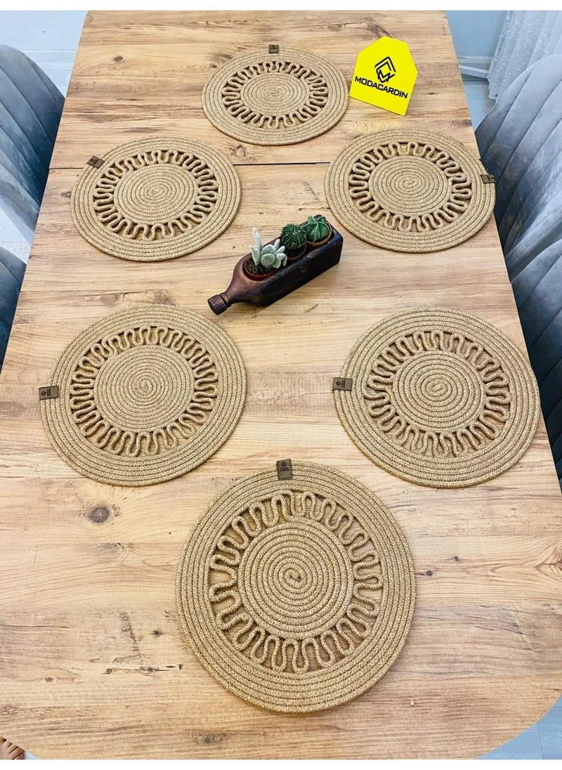 BDZ Deri BDZ Leather Wicker Jute Presentation Plate Mat American Service 6 Pieces