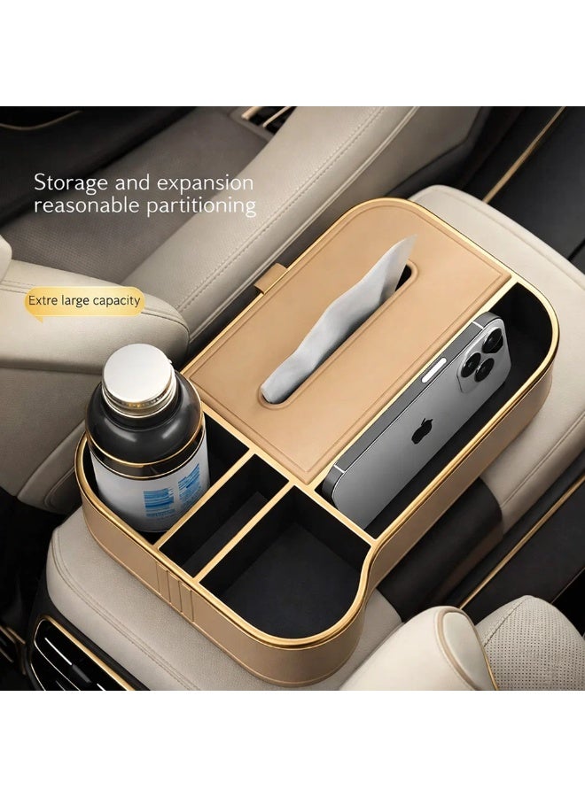 Manful Car Armrest Box Storage Booster Pad – Multifunctional Console Organizer with Cup Holder, Tissue Box & Phone Slot | Height Increase | Extra Storage | Universal Fit - Image 3