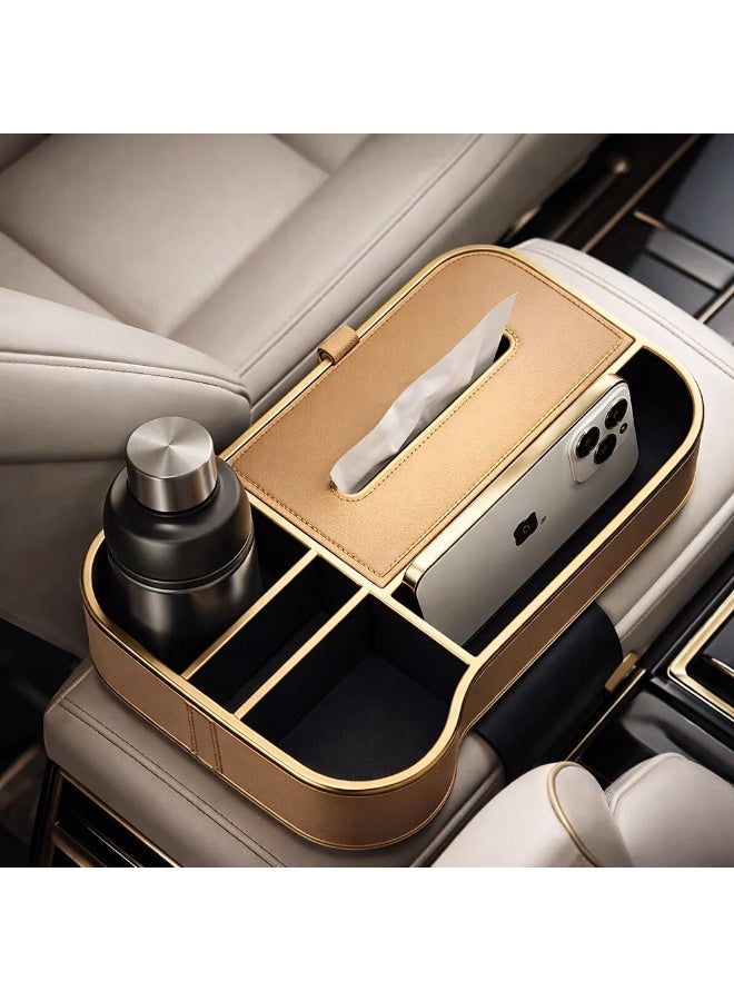Manful Car Armrest Box Storage Booster Pad – Multifunctional Console Organizer with Cup Holder, Tissue Box & Phone Slot | Height Increase | Extra Storage | Universal Fit - Image 5