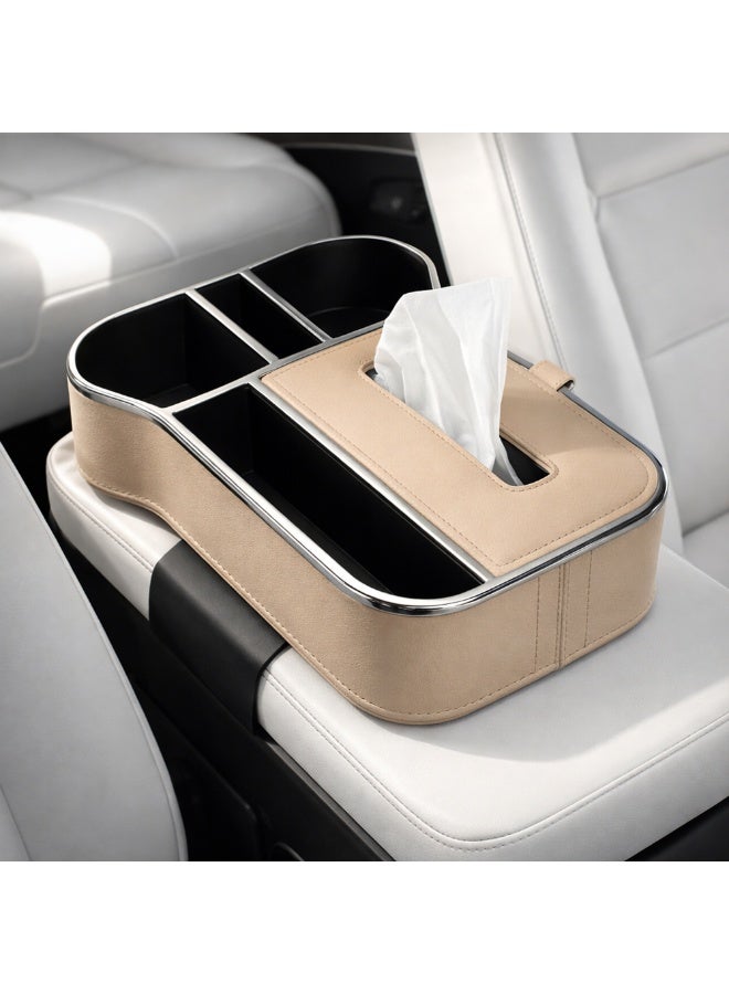 Manful Car Armrest Box Storage Booster Pad – Multifunctional Console Organizer with Cup Holder, Tissue Box & Phone Slot | Height Increase | Extra Storage | Universal Fit - Image 1