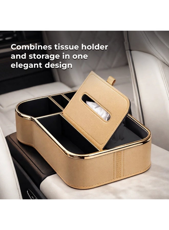 Manful Car Armrest Box Storage Booster Pad – Multifunctional Console Organizer with Cup Holder, Tissue Box & Phone Slot | Height Increase | Extra Storage | Universal Fit - Image 4