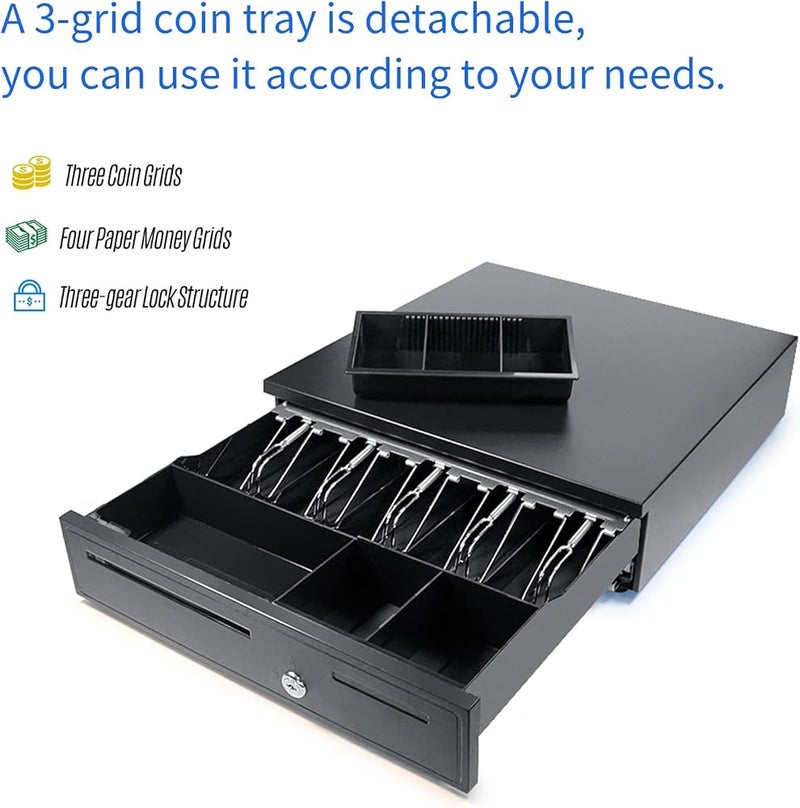 ShenShan POS Cash Register Drawers Cashier Cashbox with 5 Bill 5 Coin Money Register RJ11 Interface with Money Tray and Lock Movable Coin Tray Smart POS System - Image 4