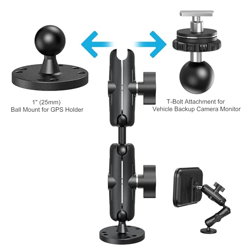 Keuvirya Kewirya Fish Finder & Ball Mount with Aluminum Long Arm Extension, AMPS Round Plate for GPS/Boats/Vehicle, T-Bolt Attachment for Track Systems & Backup Cameras, B Compatible with RAM - Image 3