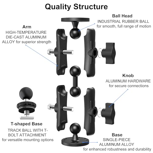 Keuvirya Kewirya Fish Finder & Ball Mount with Aluminum Long Arm Extension, AMPS Round Plate for GPS/Boats/Vehicle, T-Bolt Attachment for Track Systems & Backup Cameras, B Compatible with RAM - Image 2