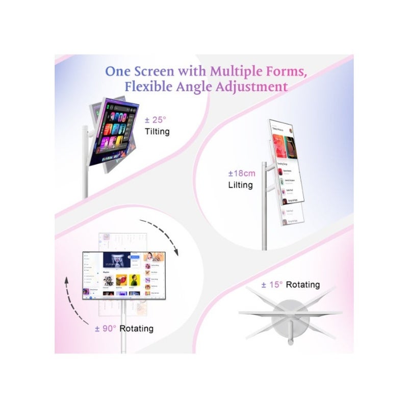 تلفزيون VLH 27 بوصة FHD يعمل باللمس، تلفزيون ذكي محمول على عجلات، 6G+128GB، بطارية 27000 مللي أمبير، نظام تشغيل Android 15، معتمد من EDLA، تلفزيون لوحي لاسلكي مع جهاز تحكم عن بعد صوتي، كاميرا مدمجة بدقة 13 ميجابكسل - Image 4