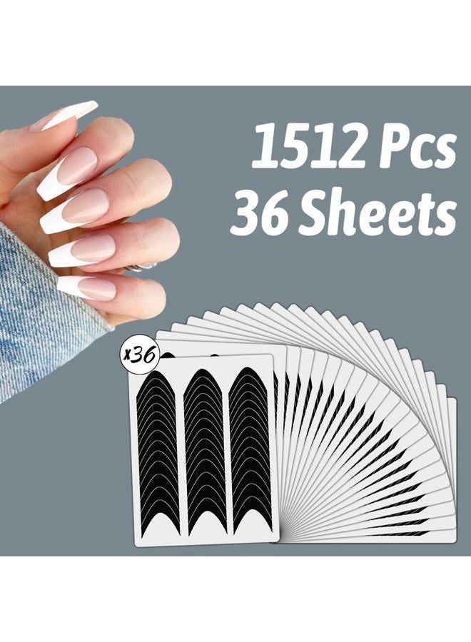 winthrop 36 Sheets 1512 Pcs French Tip Nail Guides, Self-Adhesive French Smile Manicure Strip Stickers for Edge Auxiliary Black DIY Decoration Stencil Tools(Moon Shape Design) - Image 2