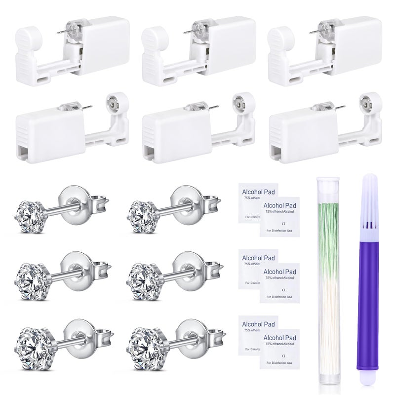 DJCIW 14PCS Ear Piercing KitEar Piercing Gun kit Set for Safe and Precise Ear Piercings Silver Ear Piercing Tool with CZ Stainless Steel Ear Studs 3mm 4mm 5mm for Women Ear Piercing - Image 3