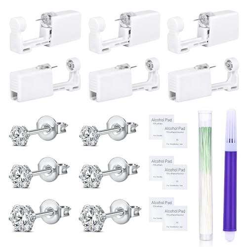 DJCIW 14PCS Ear Piercing KitEar Piercing Gun kit Set for Safe and Precise Ear Piercings Silver Ear Piercing Tool with CZ Stainless Steel Ear Studs 3mm 4mm 5mm for Women Ear Piercing - Image 1