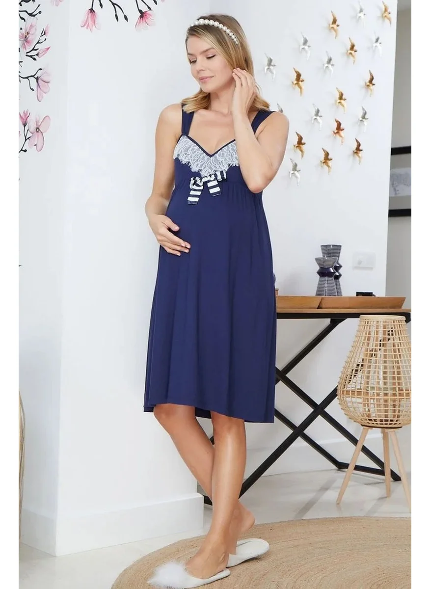 Cossy By Aqua 22544 Maternity and Postpartum Strap Nightgown-Navy Blue