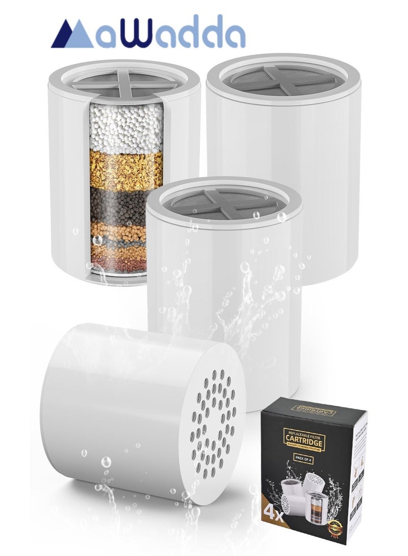 MaWadda 4 Pack 20-Stage Universal Shower Filter Replacement Cartridges - Advanced Hard Water Purifier - Effectively Removes Chlorine, Heavy Metals, Sediments - Water Softener for Healthy Skin & Hair - Image 1