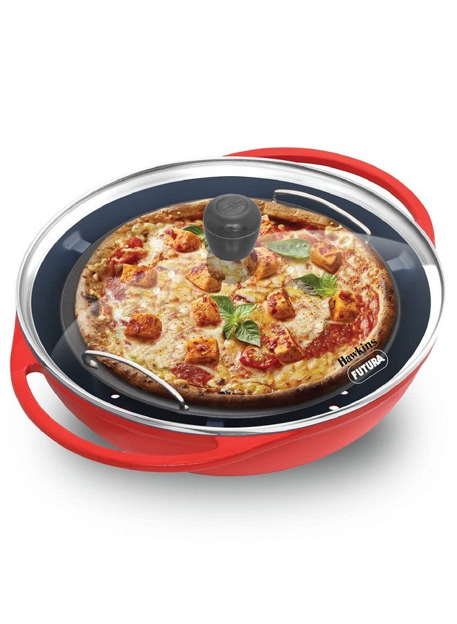 Hawkins Diecast 30 cm Nonstick Pizza Maker and Cake Baker with Glass Lid, Gas Oven, Pizza Oven Toaster Griller Tandoor Barbecue, Cake Baking Pan, Red (PIZZA) - Image 1