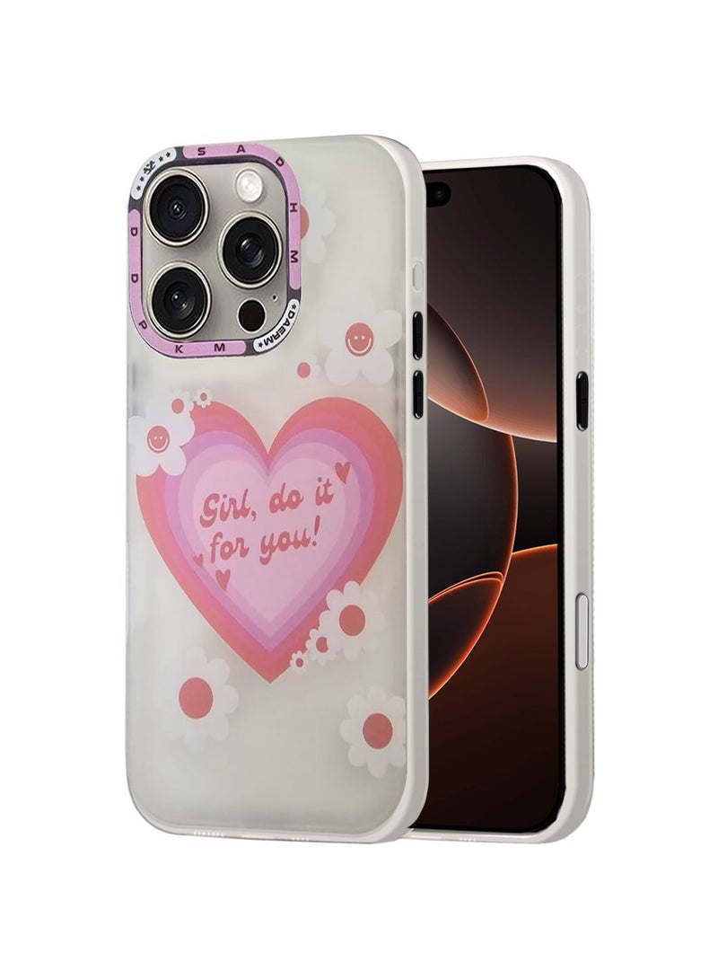 Techie غطاء خلفي ذو قلب زهور جمالي مع واقي عدسة كاميرا مرتفع لآبل آيفون 16 برو - Image 1