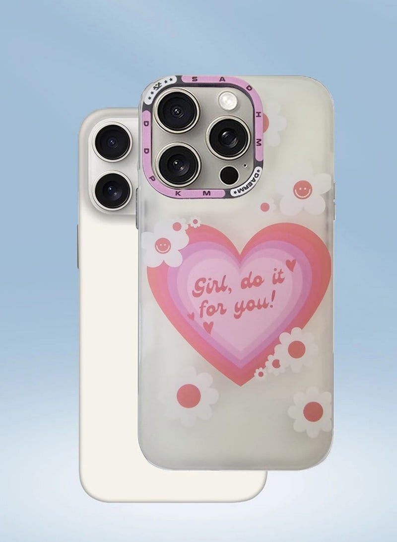 Techie غطاء خلفي ذو قلب زهور جمالي مع واقي عدسة كاميرا مرتفع لآبل آيفون 16 برو - Image 2