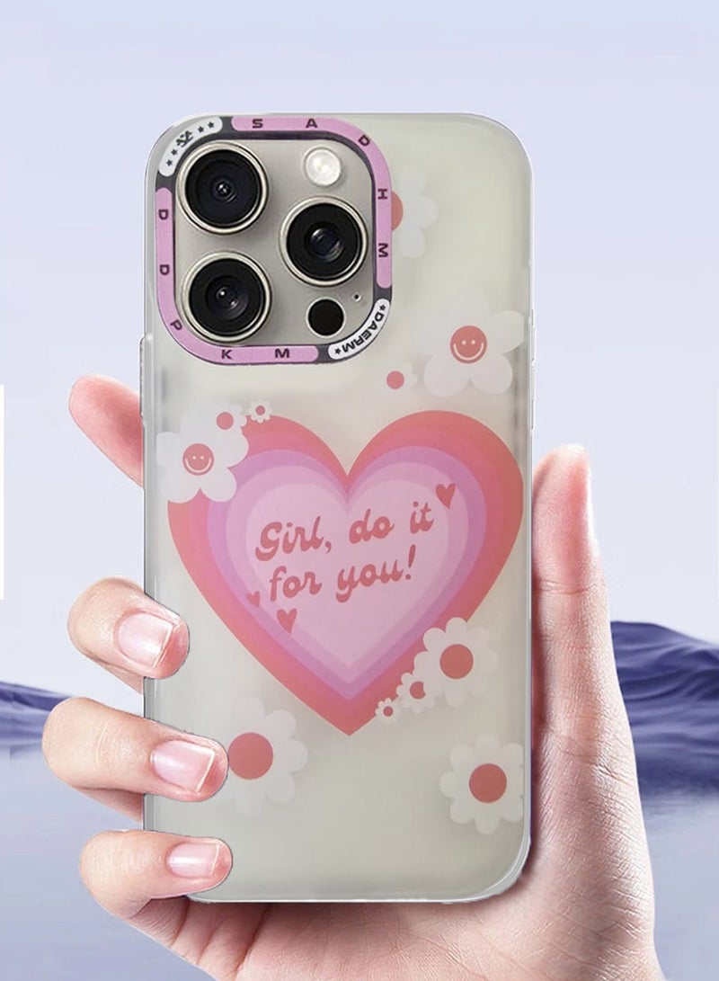 Techie غطاء خلفي ذو قلب زهور جمالي مع واقي عدسة كاميرا مرتفع لآبل آيفون 16 برو - Image 3