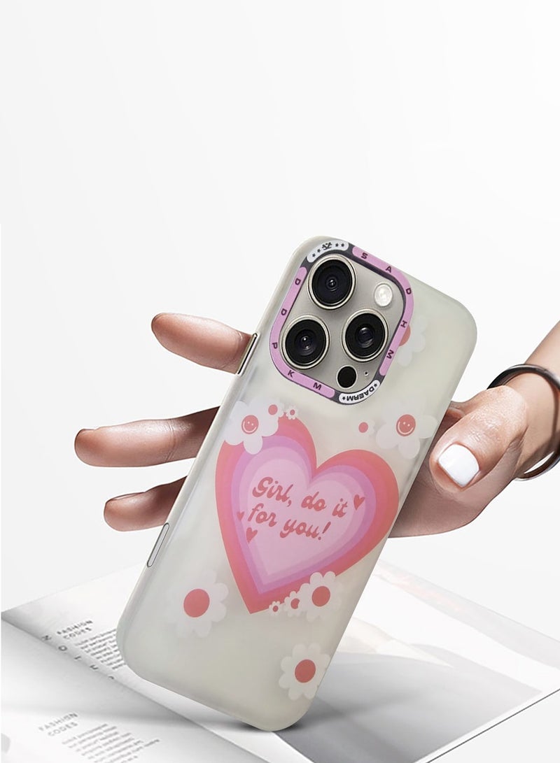 Techie غطاء خلفي ذو قلب زهور جمالي مع واقي عدسة كاميرا مرتفع لآبل آيفون 16 برو - Image 5