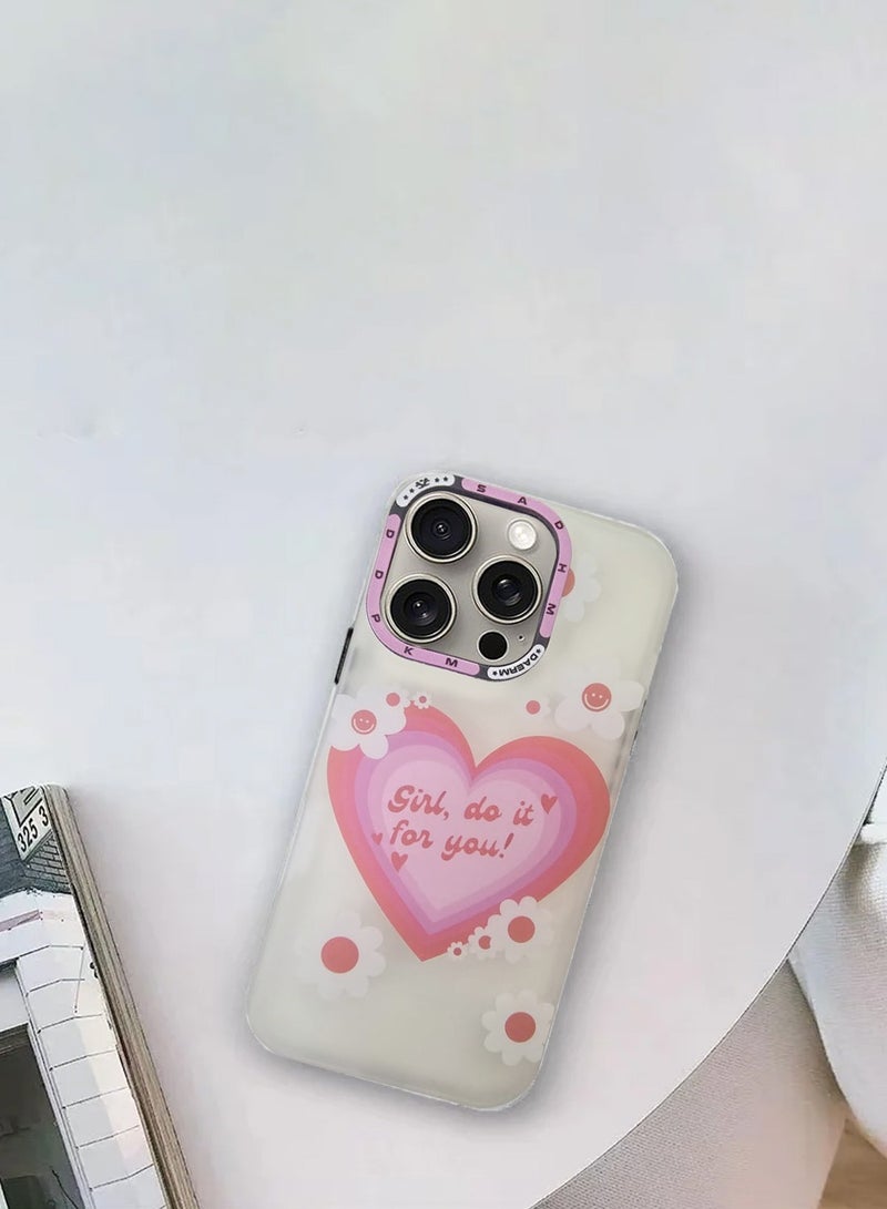 Techie غطاء خلفي ذو قلب زهور جمالي مع واقي عدسة كاميرا مرتفع لآبل آيفون 16 برو - Image 4