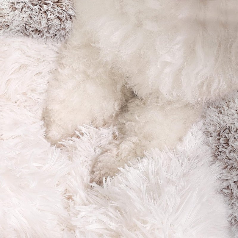 Dog Bed Round Hooded Plush Cat Cave Donut Anti Anxiety Fluffy Dog Bed for Small Medium Dog and Cat, Gradual brown - Image 3