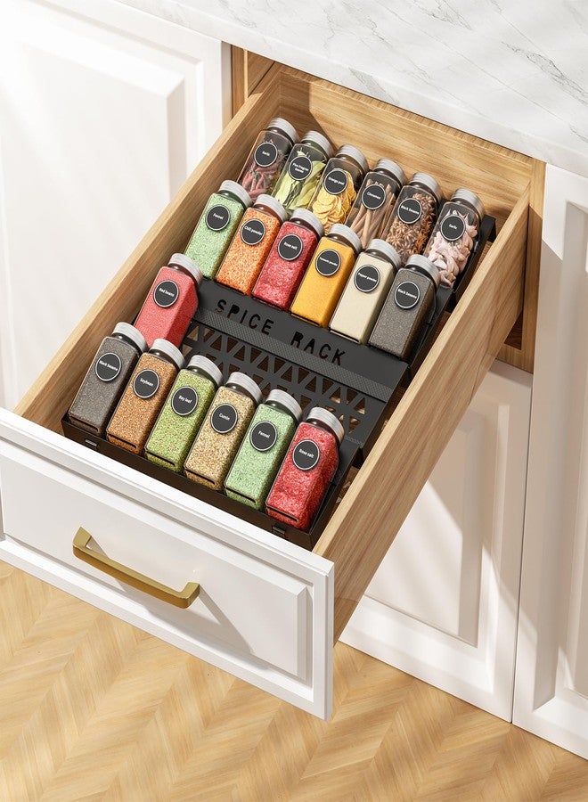 RCHYFEED 4 Tier Spice Drawer Organizer, (Need 3.5" Deep Drawer) 4 Pack Metal Non-Slip Spice Rack for Drawer Free Combination, Adjustable Spice Rack Drawer Insert, Spice Organization for Drawer - Image 1