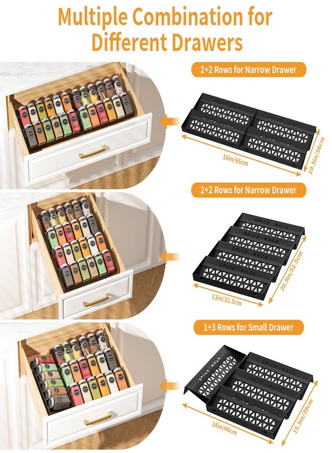 RCHYFEED 4 Tier Spice Drawer Organizer, (Need 3.5" Deep Drawer) 4 Pack Metal Non-Slip Spice Rack for Drawer Free Combination, Adjustable Spice Rack Drawer Insert, Spice Organization for Drawer - Image 5