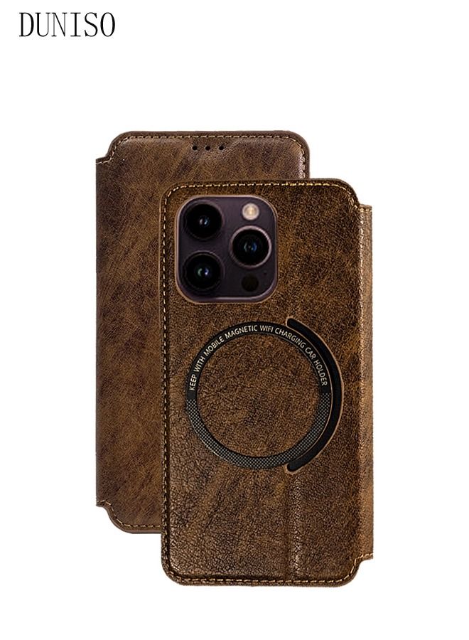 DUNISO iPhone 14 Pro Max 6.7" Leather Wallet Case 3 Credit Card Holder Flip Folio Book Protective Cover Anti-fall Anti-fingerprint Wireless Charge Phone Cover for Apple 14 ProMax 5G Phone case Brown - Image 5