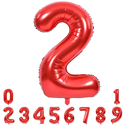 TONIFUL 40 Inch Red Large Numbers Balloons 09 Number 2 Digital 2 HeliumFoil Mylar Big Number Balloons for 2026 Mothers Day New Year Eve Graduation Valentines Day Birthday Party Anniversary Party - Image 1