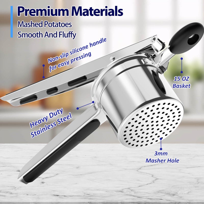 SPEENSUN Potato Ricer, Ricer For Mashed Potatoes, 15 OZ Heavy Duty Stainless Steel Potato Masher Make Fluffy Mashed Potatoes, Fixed Disc Spaetzle Maker Without Messy, With Silicone Handle - Image 3