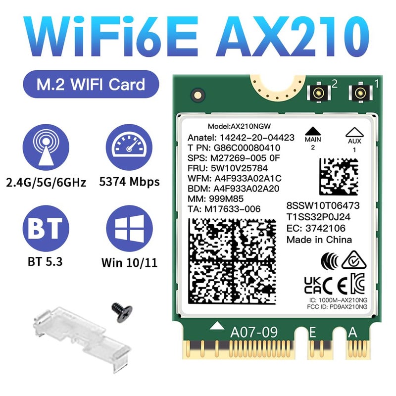 REKONG Wi-Fi 6E AX210NGW Wireless WiFi Card BT5.2 M.2 2230 Tri-Band Expands WiFi to 6GHz 160MHz 802.11ax ac MU-MIMO AX210 AX5400Mbps wifi 6E Network Card Better AX200NGW for PC Laptops Only for Windows 10 11 - Image 2