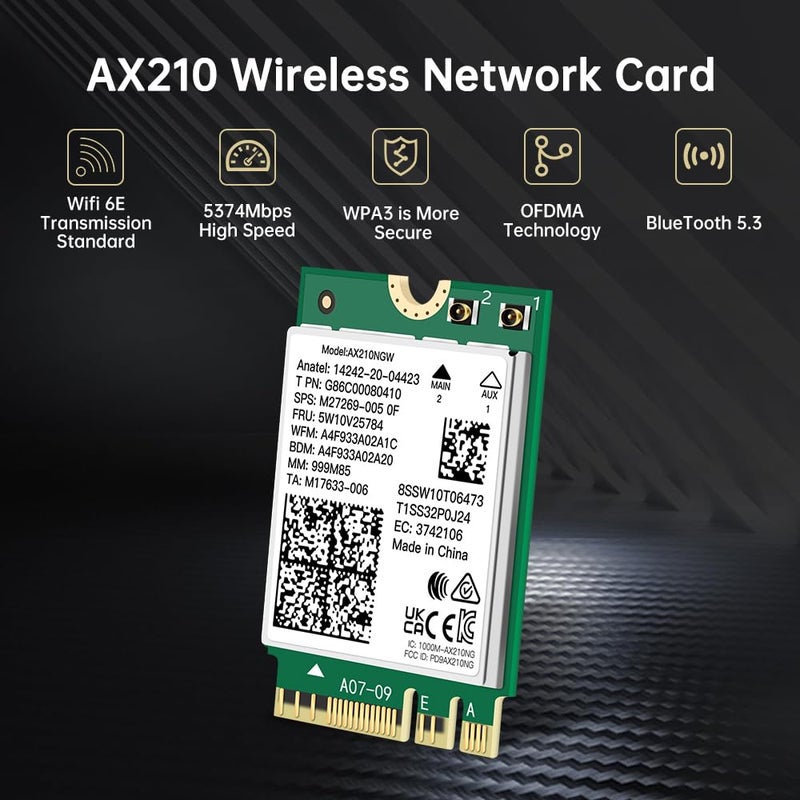 REKONG Wi-Fi 6E AX210NGW Wireless WiFi Card BT5.2 M.2 2230 Tri-Band Expands WiFi to 6GHz 160MHz 802.11ax ac MU-MIMO AX210 AX5400Mbps wifi 6E Network Card Better AX200NGW for PC Laptops Only for Windows 10 11 - Image 3