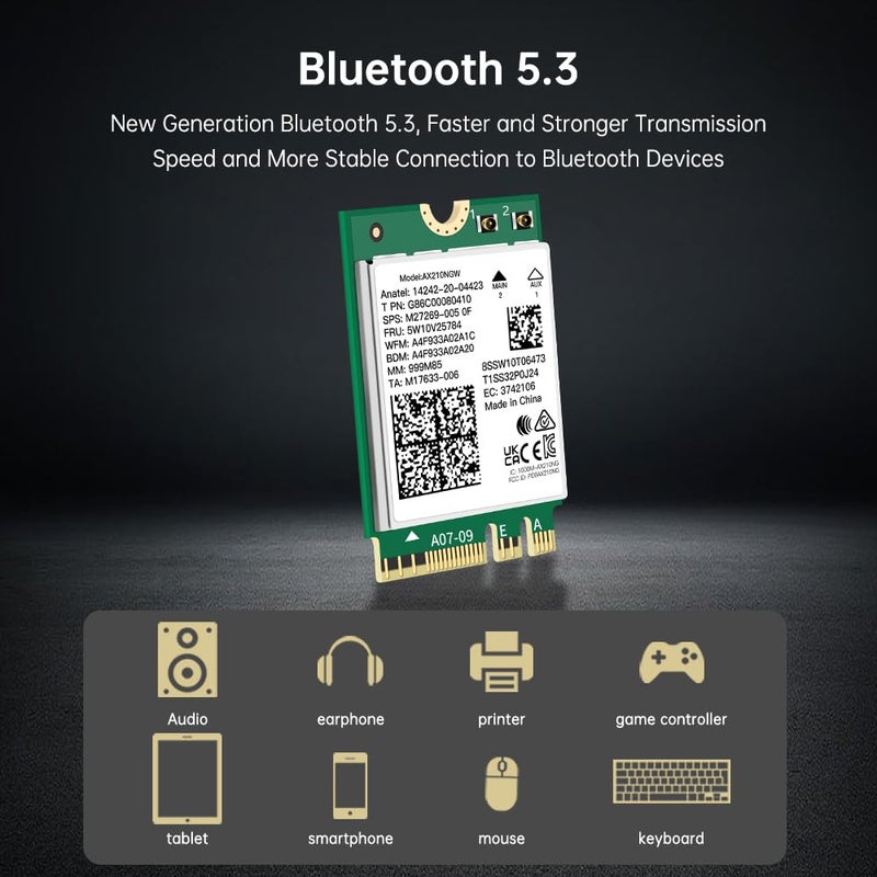 REKONG Wi-Fi 6E AX210NGW Wireless WiFi Card BT5.2 M.2 2230 Tri-Band Expands WiFi to 6GHz 160MHz 802.11ax ac MU-MIMO AX210 AX5400Mbps wifi 6E Network Card Better AX200NGW for PC Laptops Only for Windows 10 11 - Image 4