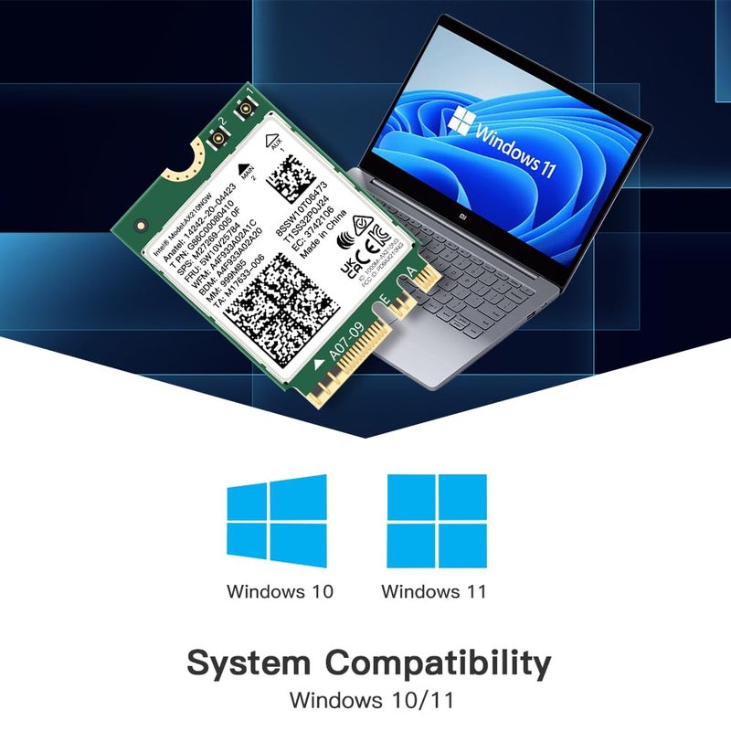 REKONG Wi-Fi 6E AX210NGW Wireless WiFi Card BT5.2 M.2 2230 Tri-Band Expands WiFi to 6GHz 160MHz 802.11ax ac MU-MIMO AX210 AX5400Mbps wifi 6E Network Card Better AX200NGW for PC Laptops Only for Windows 10 11 - Image 5