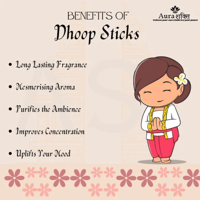 Aura Shakti Unleash your aura Embrace your power Aura Shakti Dhoop Stick Dhoop Sticks for Pooja 80 Dhoop Sticks 2 Stick Holder Inside Dhoop Batti LongLasting Aroma for Puja Charcoal Free Dhoop Sticks 200 gm 4 Inch Palo Santo  - Image 2