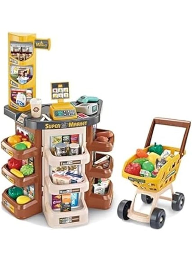 ممز بلانيت لعبة سوبر ماركت للأطفال مع عربة تسوق وملحقات – 47 قطعة متنوعة تشمل خضروات وفواكه وأطعمة بلاستيكية – ماكينة كاشير مع مؤثرات صوتية وضوئية – هدية مثالية للبنات والأولاد من عمر 3 سنوات فأكثر -العاب اطفال-العاب تعليمية-العاب لتنمية المهارات - Image 1