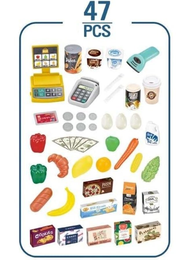 ممز بلانيت لعبة سوبر ماركت للأطفال مع عربة تسوق وملحقات – 47 قطعة متنوعة تشمل خضروات وفواكه وأطعمة بلاستيكية – ماكينة كاشير مع مؤثرات صوتية وضوئية – هدية مثالية للبنات والأولاد من عمر 3 سنوات فأكثر -العاب اطفال-العاب تعليمية-العاب لتنمية المهارات - Image 5
