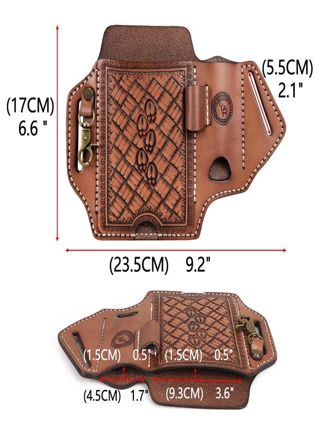 Tourbn Tourbon Leather Cell Phone Holster with Belt Loop Case Tool EDC Folding Knives Sheath Pencil Slot Holder Key Clip for Men, Brown - Image 5