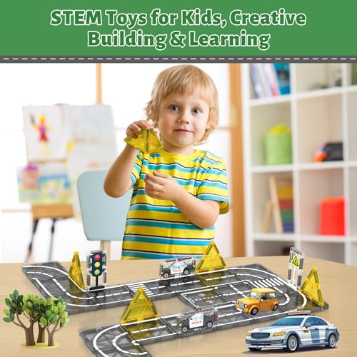 AFUNX Magnetic Tiles Road Expansion Set STEM Magnetic Building Blocks for Kids Ages 35 48 57 STEM Learning Toys Safe Durable Creative Construction Play Gift for Boys Girl - Image 5