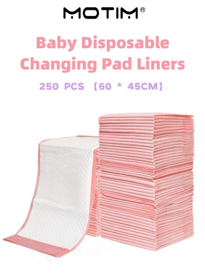 Motim 250PCS Baby Disposable Changing Pad Liners 60 * 45CM Pink Pack of 250 Baby Incontinence Changing Pads Diaper UnderPads Ultra Soft Absorbent Waterproof Mat for Newborns & Infants