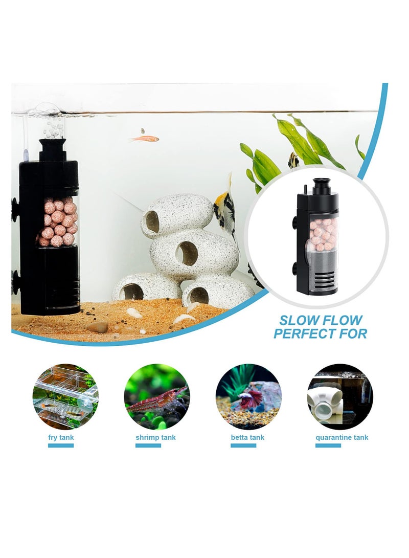 Excefore فلتر حوض السمك، فلتر حوض السمك الداخلي الصغير، فلتر حوض السمك للخزان الصغير، فلتر رغوي قابل للغمر مع كرات سيراميك مفلترة لتربية زريعة أسماك البيتا، حوض الروبيان 23-76 لتر - Image 2