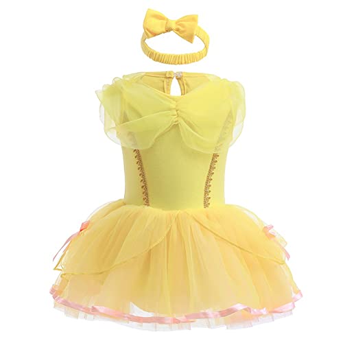 CinheyU Baby Girls Belle Princess Costumes Birthday Romper Tutu Dress w/Headband Halloween Xmas Party Outfits 70 - Image 1