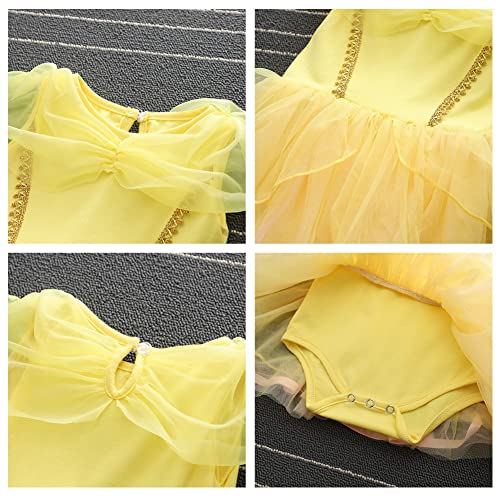 CinheyU Baby Girls Belle Princess Costumes Birthday Romper Tutu Dress w/Headband Halloween Xmas Party Outfits 70 - Image 5