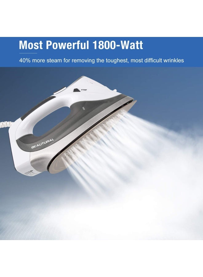 Beautural مكواة بخار ودرجة حرارة متغيرة مع شاشة LCD وقاعدة مطلية بالسيراميك وسلك طاقة بطول 6.2 قدم وخزان سعة 340 مل - أبيض رمادي 1800 وات - Image 4