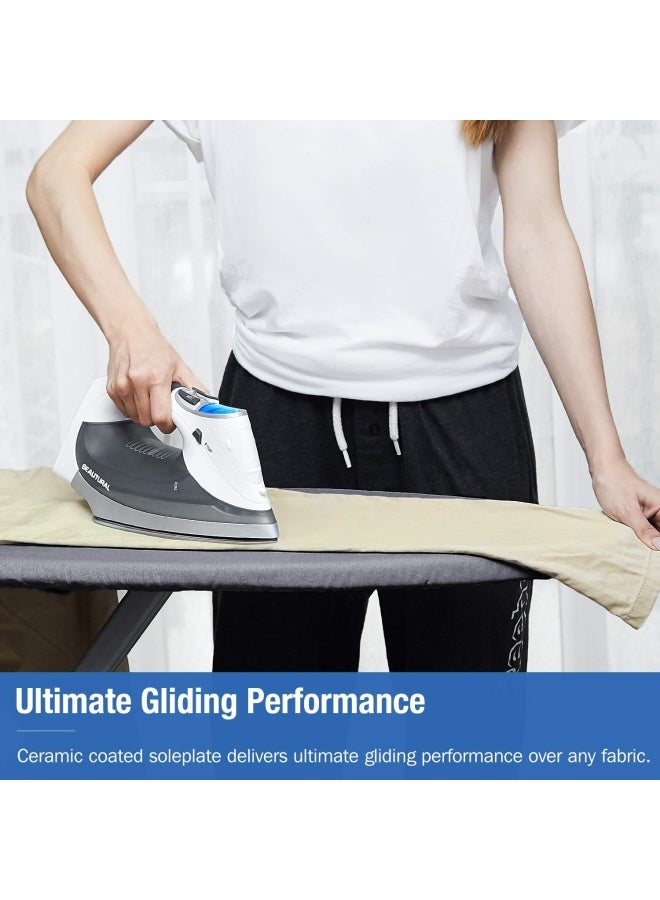 Beautural مكواة بخار ودرجة حرارة متغيرة مع شاشة LCD وقاعدة مطلية بالسيراميك وسلك طاقة بطول 6.2 قدم وخزان سعة 340 مل - أبيض رمادي 1800 وات - Image 5