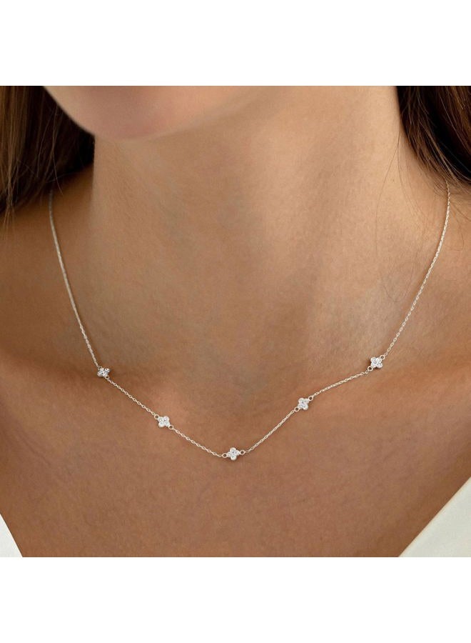 VRIUA Diamond Necklaces for Women - 14K Gold/Silver Gold Plated Dainty Necklace for Women Simple Five Diamond Flower Clover Butterfly Heart Star Necklace Trendy Gold Jewelry, White Gold Plated, Cubic - Image 2