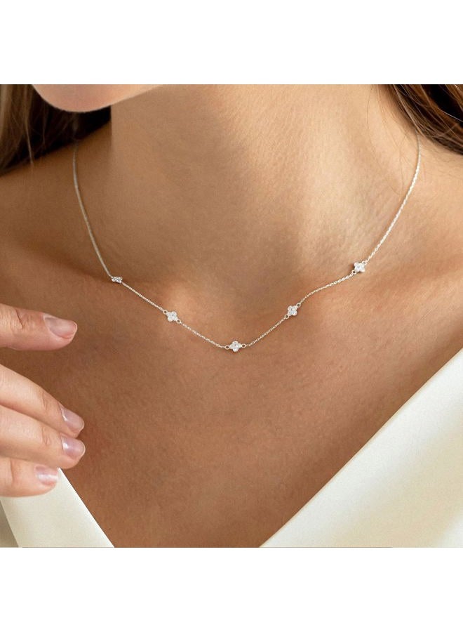 VRIUA Diamond Necklaces for Women - 14K Gold/Silver Gold Plated Dainty Necklace for Women Simple Five Diamond Flower Clover Butterfly Heart Star Necklace Trendy Gold Jewelry, White Gold Plated, Cubic - Image 5